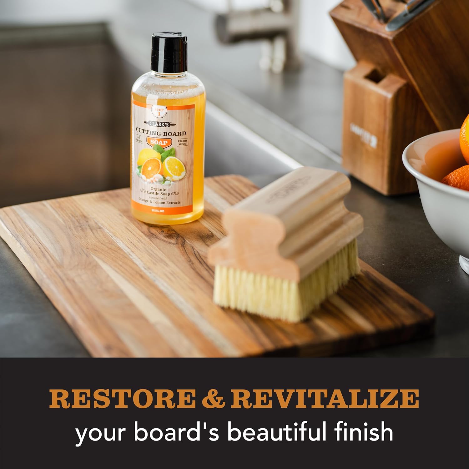CLARK'S Cutting Board Organic Soap - Cleaner for Butcher Block, Countertop and Utensils - Enriched with Natural Orange & Lemon Extracts - Cleans and Restores Wood - Use Before Food Safe Mineral Oil : Everything Else
