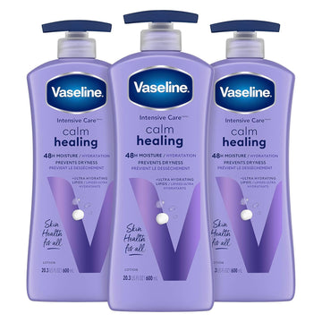 Vaseline Intensive Care Calm Healing Body Lotion 3 Count For Dry Skin Made With Ultra-Hydrating Lipids And Lavender Extract To Heal And Restore Dry Skin 20.3 Oz