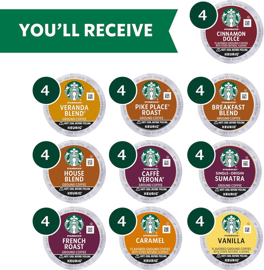Starbucks K-Cup Coffee Pods—Starbucks Blonde, Medium, Dark Roast & Flavored Coffee—Variety Pack For Keurig Brewers—1 Box (40 Pods Total)