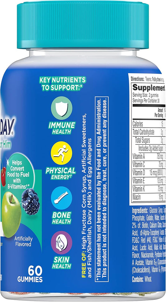 One A Day Teen For Him Multivitamin Gummies, Gummy Multivitamins With Vitamin A, C, D, E And Zinc For Immune Health Support, Physical Energy & More, 60 Count