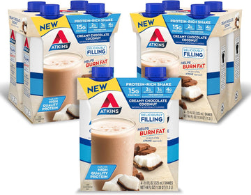 Atkins Creamy Chocolate Coconut Protein Shake, 15G Protein, 2G Net Carbs, 1G Sugar, Keto Friendly, 12 Count