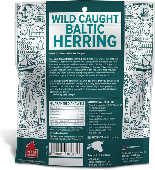 PLATO Pet Treats Air Dried Dog Treats Baltic Herring Dog Treat, Real Fish, Grain-Free, Baltic Herring, All Natural, Single Ingredient Fish, 3oz : Pet Supplies