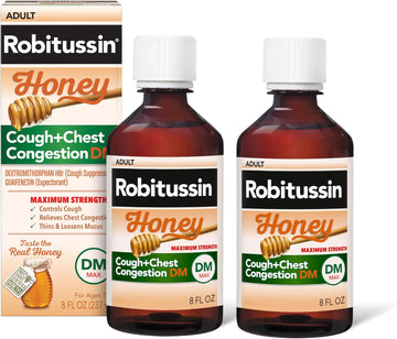 Robitussin Maximum Strength Honey Cough Plus Chest Congestion Dm, Cough Medicine For Cough And Chest Congestion Relief Made With Real Honey For Flavor - 8 Fl Oz X 2