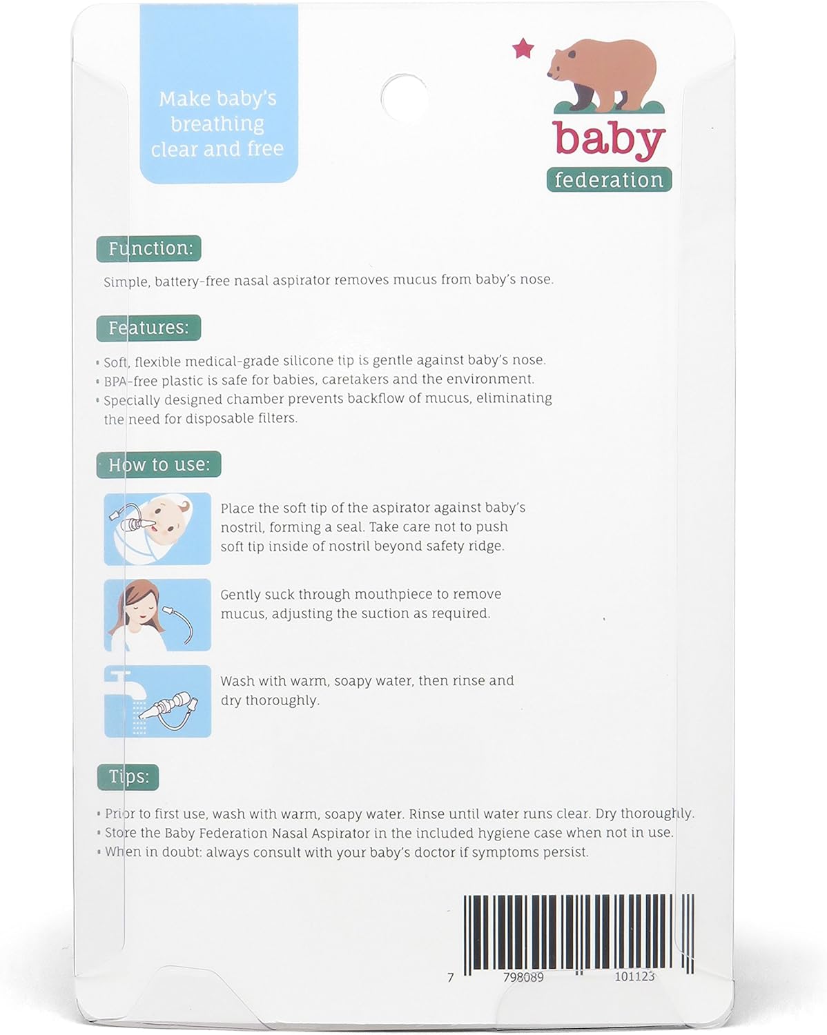 Baby Federation Nasal Aspirator -2 Pack- Compare to Frida Nasal Aspirator - Best Baby Nose Aspirator No Filters Required : Baby