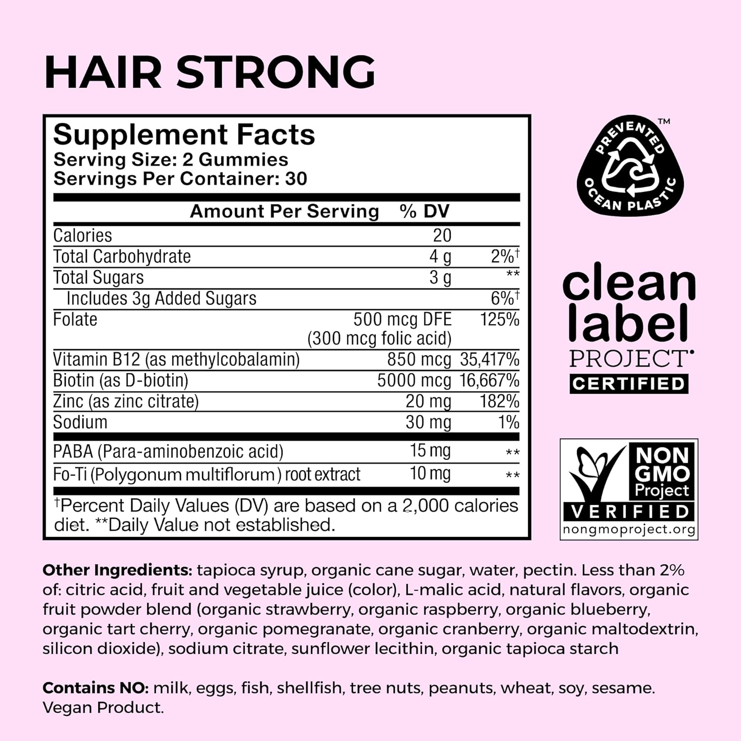 Hum Hair Strong - Daily Gummies With Biotin To Combat Hair Loss & Thinning - Fo Ti, Folic Acid, Zinc, Vitamin B12 & Paba To Support Healthy Hair, Skin And Nails (180-Count) : Health & Household