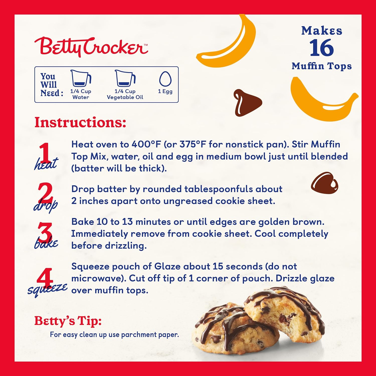 Betty Crocker Muffin Tops Mix, Banana Chocolate Chip, 14.4 oz : Everything Else