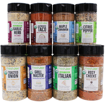 FreshJax Organic Grill Seasonings Gift Set | 8 Large Bottles | Non GMO, Keto, Paleo, No Preservatives, Gluten Free Spices | Handcrafted in Jacksonville | Grill Lover's Essentials Gift Set