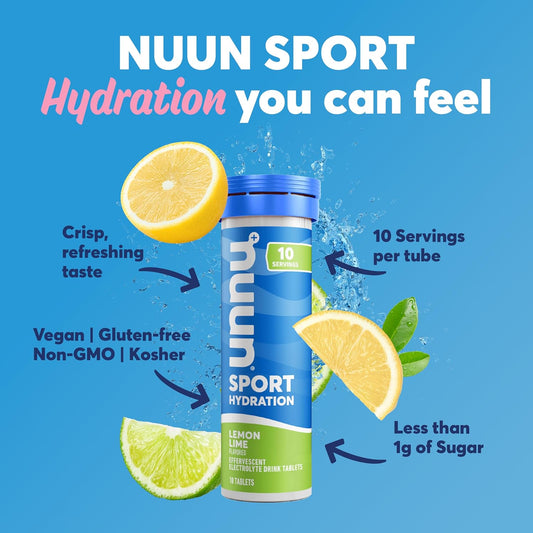 Nuun Sport Electrolyte Tablets For Proactive Hydration, Lemon Lime,10 Servings,(Pack Of 8)