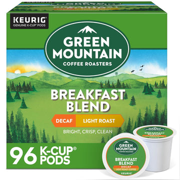 Green Mountain Coffee Roasters Breakfast Blend Decaf Coffee, Keurig Single Serve K-Cup pods, Light Roast, 96 Count (4 packs of 24)