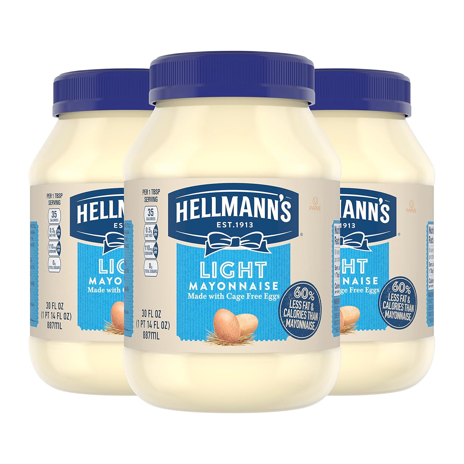 Hellmann'S Light Mayonnaise 3 Count Light Mayo For A Creamy Condiment For Sandwiches And Simple Meals 60% Less Fat And Calories Than Regular Mayonnaise 30 Oz