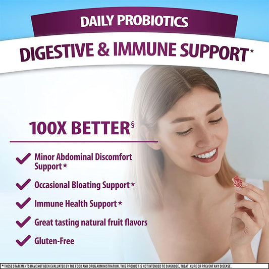 Digestive Advantage Probiotic Gummies For Digestive Health, Daily Probiotics For Women & Men, Support For Occasional Bloating, Minor Abdominal Discomfort & Gut Health, 2X90Ct Bottles Superfruit