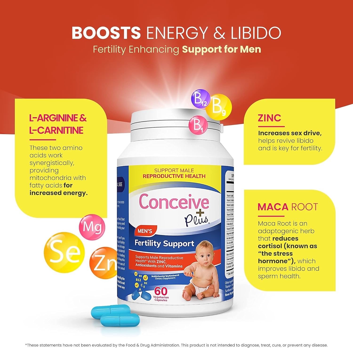 CONCEIVE PLUS Mens Fertility Bundle | 3 Months Supply Fertility Vitamin Supplements for Men 3 x 60 Count and Fertility Lubricant 2.5 Ounce : Health & Household