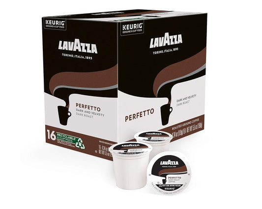 Lavazza Perfetto Single-Serve Coffee K-Cup® Pods for Keurig® Brewer, 16 Count, Full-bodied dark roast with bold, dark flavor and notes of caramel, 100% Arabica