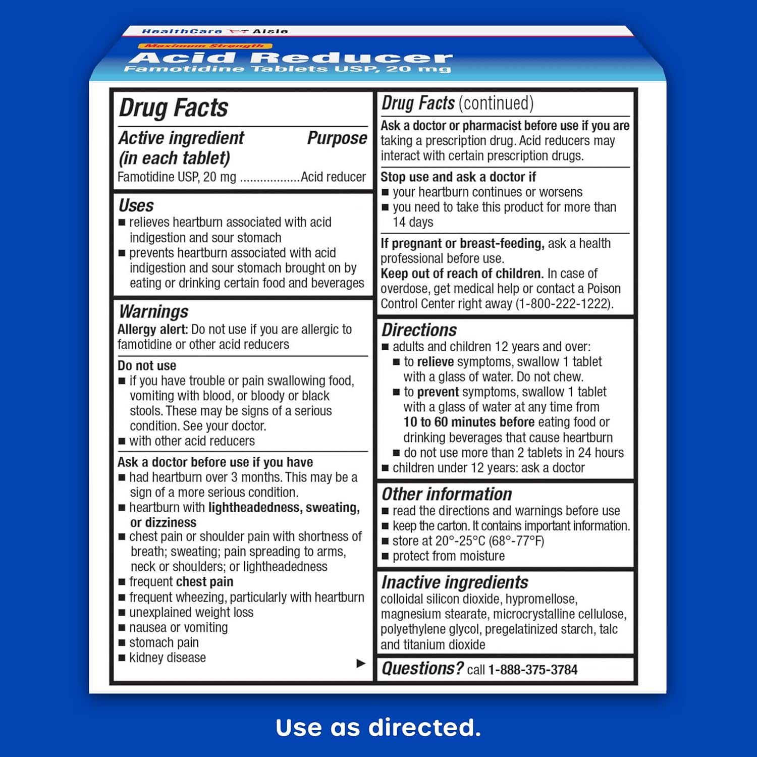 Healthcareaisle Famotidine 20 Mg, 170 Tablets, Maximum Strength Acid Reducer, Prevents And Relieves Heartburn Due To Acid Indigestion : Health & Household