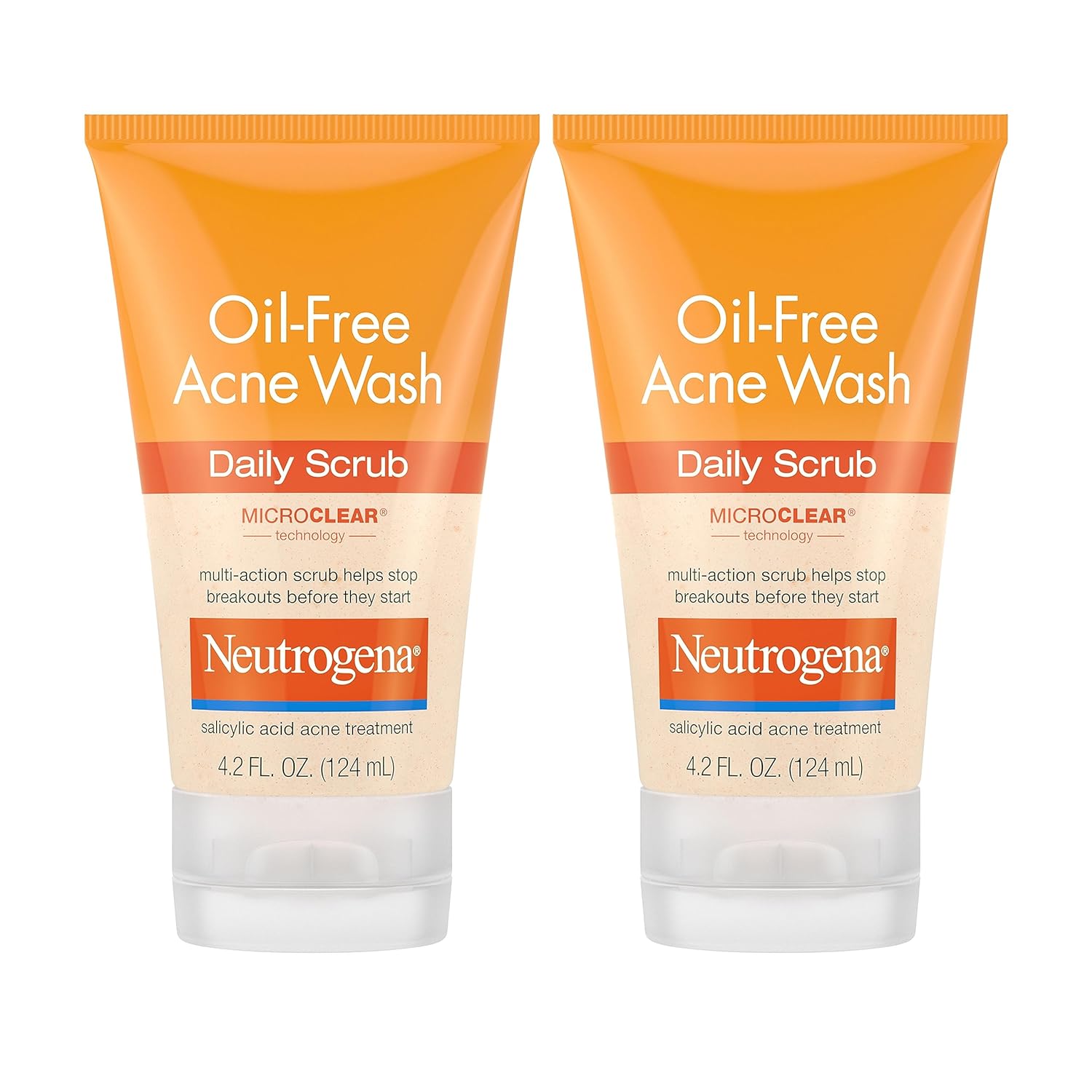 Neutrogena Oil-Free Acne Face Scrub, 2% Salicylic Acid Acne Treatment, Daily Face Wash To Help Prevent Breakouts, Exfoliating Facial Cleanser For Acne-Prone Skin, Twin Pack, 2 X 4.2 Fl. Oz