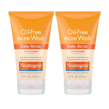 Neutrogena Oil-Free Acne Face Scrub, 2% Salicylic Acid Acne Treatment, Daily Face Wash To Help Prevent Breakouts, Exfoliating Facial Cleanser For Acne-Prone Skin, Twin Pack, 2 X 4.2 Fl. Oz