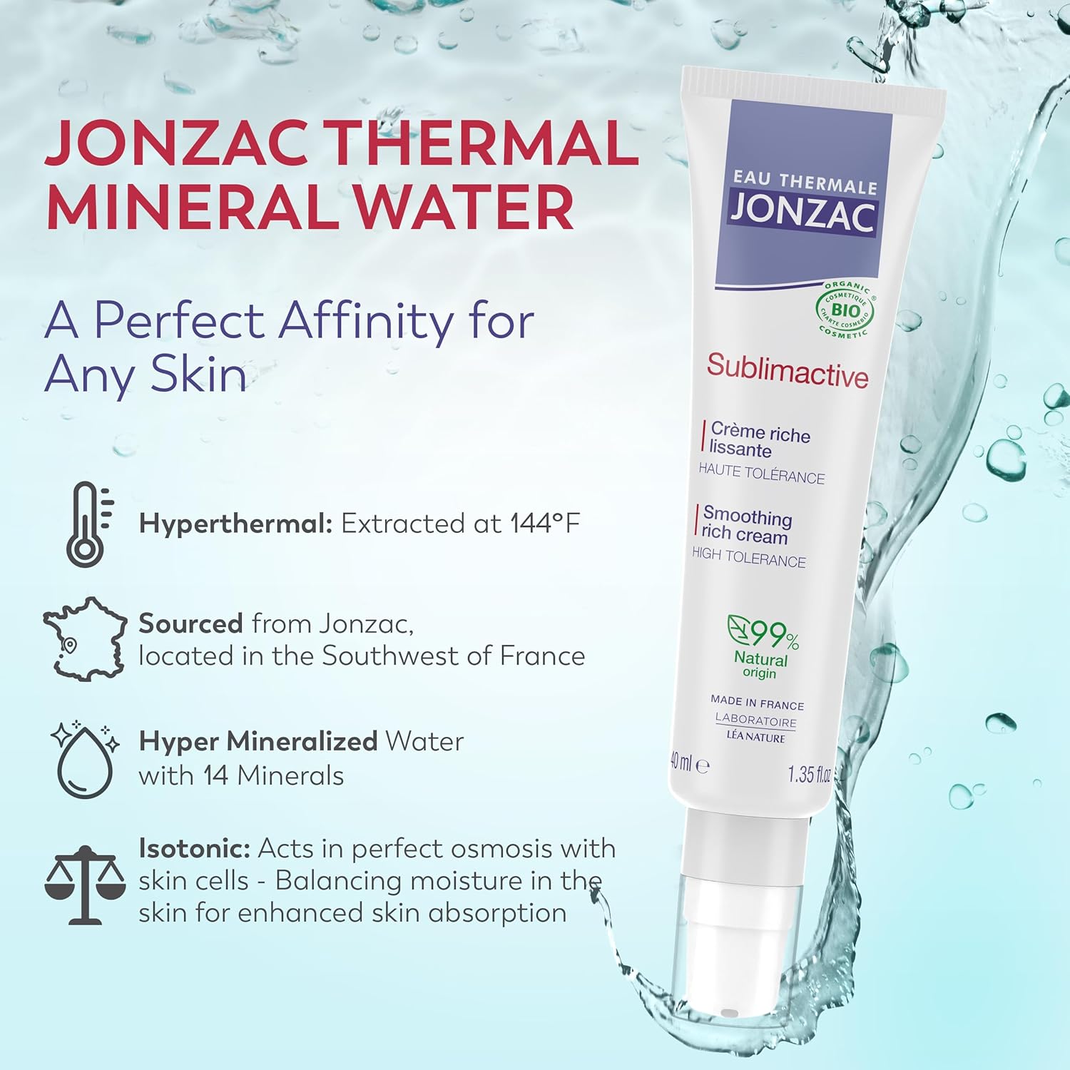 Eau Thermale Jonzac Sublimactive Organic Anti-Aging Smoothing Rich Cream For Women - Firms And Smooths Skin - With Shea Butter - Natural Skin Care - Safe For Sensitive Skin - 1.35 Fl Oz : Beauty & Personal Care