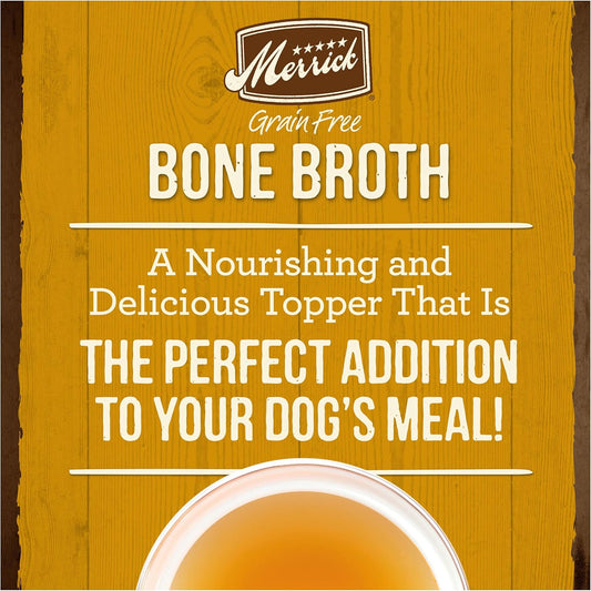 Merrick Grain Free Bone Broth, Premium Human Grade And Gluten Free Dog And Cat Food Topper Pouches, Chicken - 7 Oz. Pouch