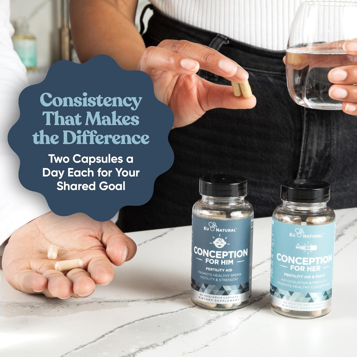 Conception Fertility For Her & Him Bundle - Fertility Supplements Combo For Women & Men – Prenatal Vitamins – Promote Hormone Balance, Cycle Consistency, Aid Ovulation – 120 Count : Health & Household