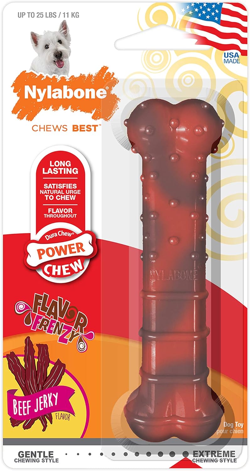 Nyladental Bone Power Chew Flavor Frenzy Dental Bone Chew Toy For Dogs, Indestructible Chew Toys For Aggressive Chewers, Beef Jerky Flavor, Small/Regular - Up To 25 Ibs. (1 Count)