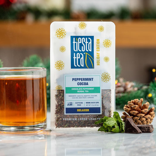 Tiesta Tea - Cozy Peppermint Cocoa, Chocolate Peppermint Herbal Tea, Premium Loose Leaf Tea Blend, Non Caffeinated Holiday Tea, Make Hot Or Iced Tea & Up To 25 Cups - 1.5Oz Resealable Bulk Pouch