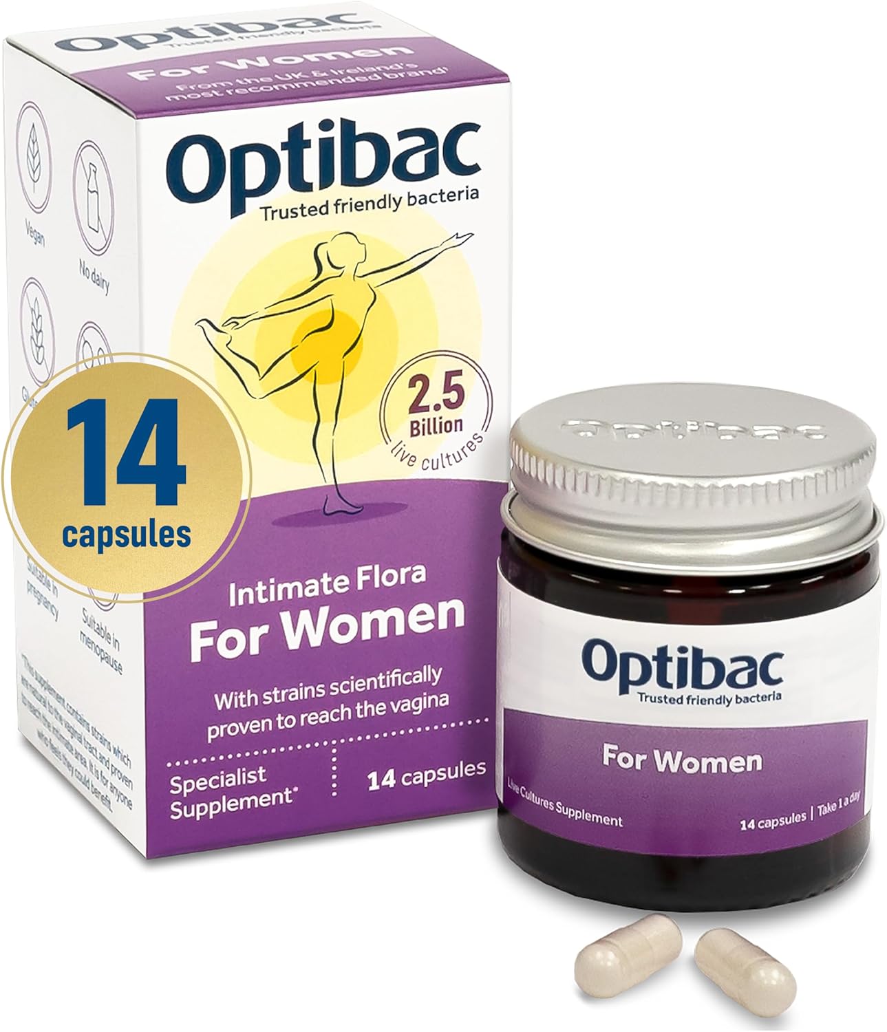 Optibac For Women | Daily Oral 2.3 Billion Friendly Bacteria Natural Female Supplement For The Intimate Area | Lactobacillus Rhamnosus & Lactobacillus Reuteri | One-Two Week Supply | 14 Capsules