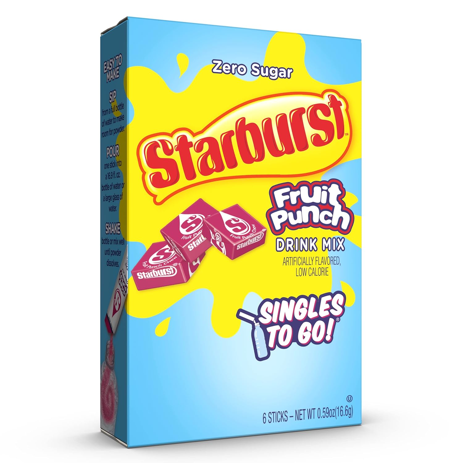 Starburst Singles To Go Powdered Drink Mix, Fruit Punch, 6 Boxes With 6 Packets Each - 36 Total Servings, Sugar-Free Drink Powder, Just Add Water, 6 Count (Pack Of 6)