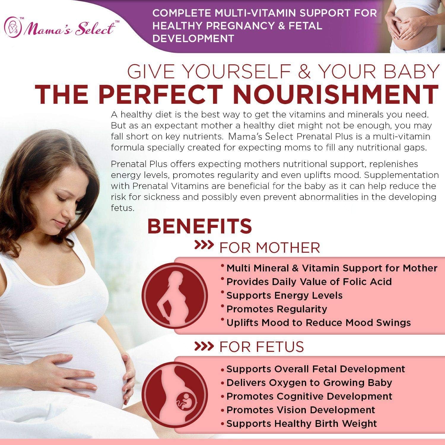 Mama’s Select Prenatal Plus, Natural Prenatal Vitamins for Women, 1 a Day Serving, Methylfolate Complete Vitamins for Pregnant Women and Women Trying to Conceive - Easy to Swallow - 90 Veggie Capsules : Health & Household