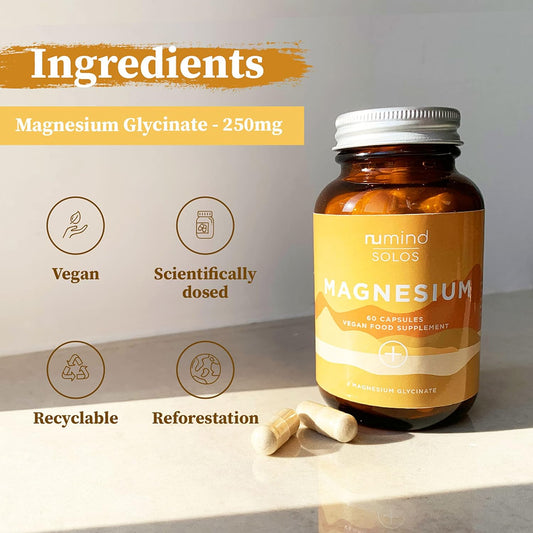Nu Mind Natural Super Strength Magnesium Glycinate 1250Mg - 250Mg Pure Elemental Magnesium Supplement | Vegan Tablets | Bioavailability | 60 Capsules