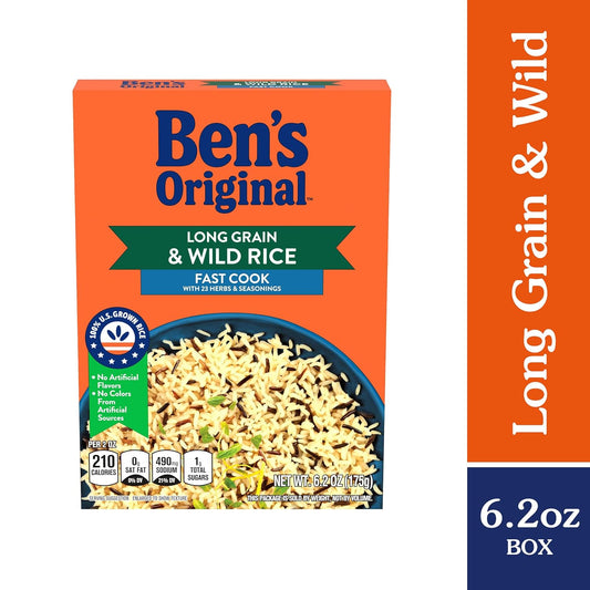 BEN'S ORIGINAL Long Grain Rice and Wild Rice, Fast Cook Rice, 6.2 OZ Box (Pack of 12)