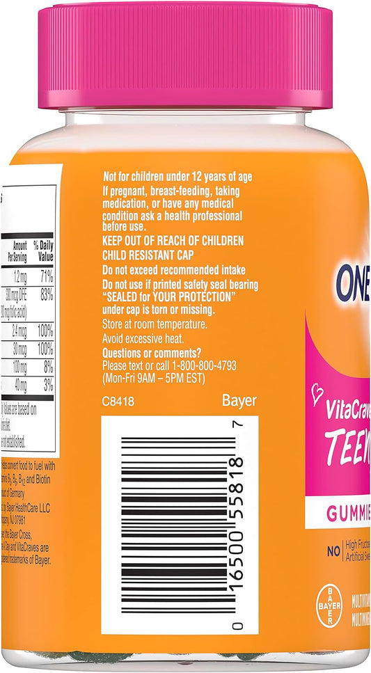 One A Day Teen For Her Multivitamin Gummies, Gummy Multivitamins With Vitamin A, C, D, E And Zinc For Immune Health Support, Physical Energy & More, 60 Count