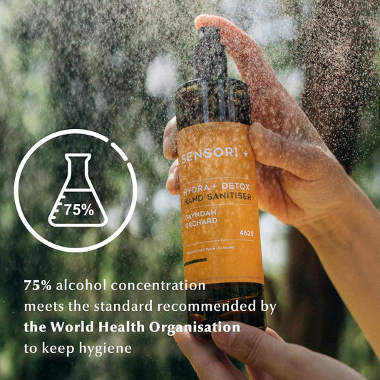 Sensori + Hydra & Detox Hand Sanitiser - Antibacterial Spray - 75% Sugarcane Distilled Alcohol Kills 99.9% Bacteria - 3 Scents - 2 Sizes (Gayndah Orchard, 100 Ml)