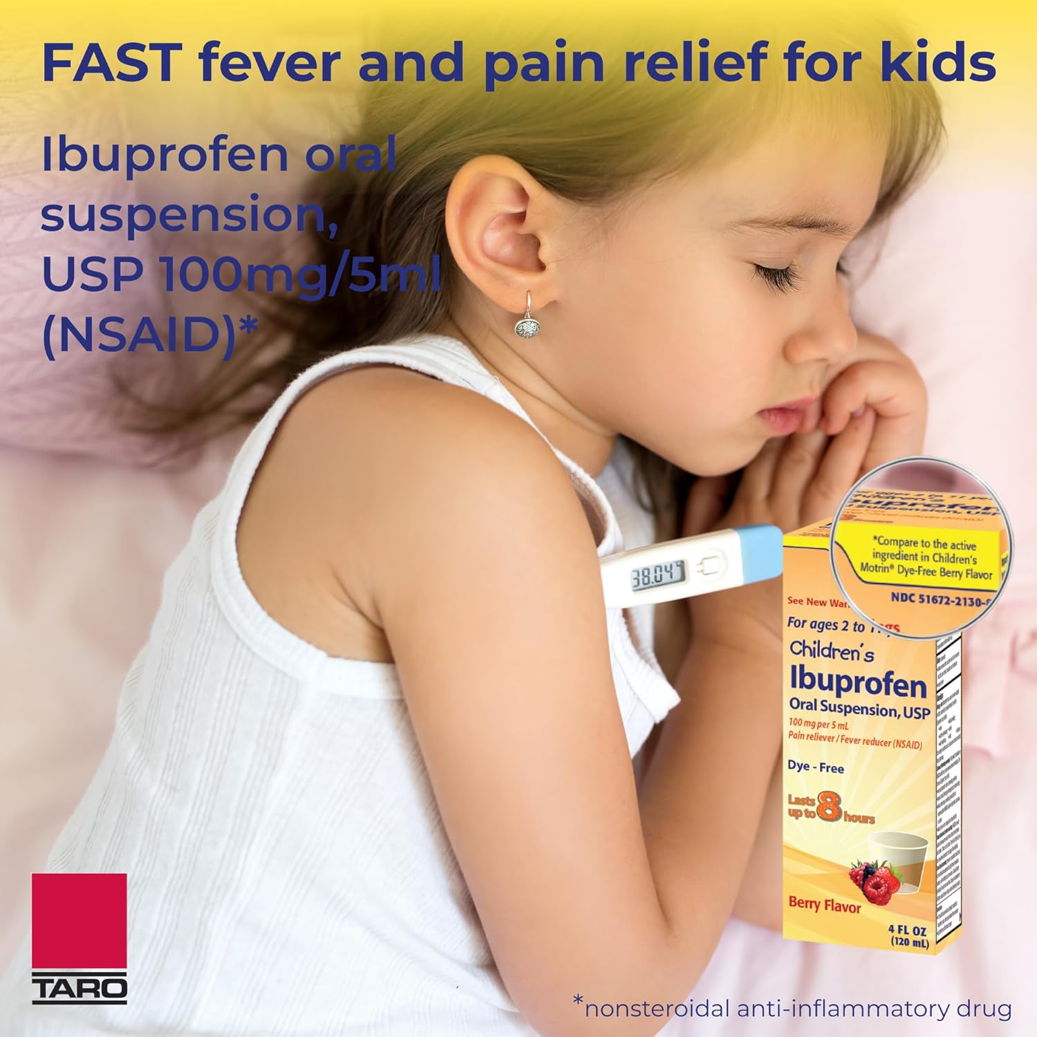 Taro Children'S Ibuprofen Oral Suspension 100 Mg Per 5 Ml, 4 Fl Oz, Pain Reliever And Fever Reducer For Ages 2-11 Years, Dye-Free, Berry Flavor : Health & Household