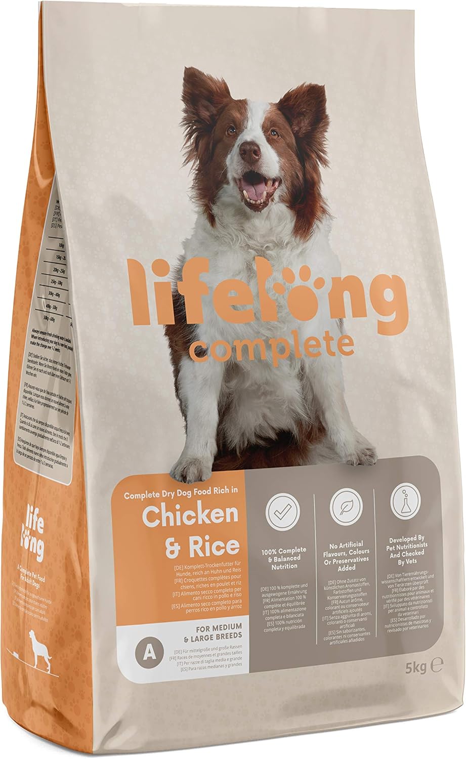 Amazon Brand - Lifelong - Complete Dry Dog Food Rich in Chicken and Rice for Medium and Large Breeds, 5 kg?5400606003521