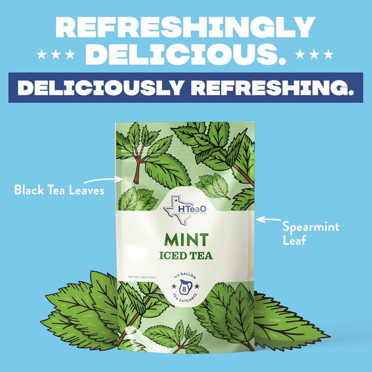 Hteao Mint Black Tea Sachets - 8 Gallons Per Package - Real Texas-Style Flavored Iced Tea In 5 Minutes (Pack Of 16 Sachet Bags)