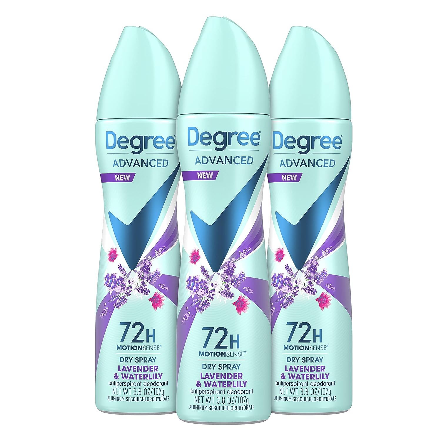 Degree Antiperspirant Deodorant Dry Spray 72-Hour Sweat and Odor Protection Lavender and Waterlily Deodorant Spray For Women With MotionSense Technology 3.8 oz 3 Count