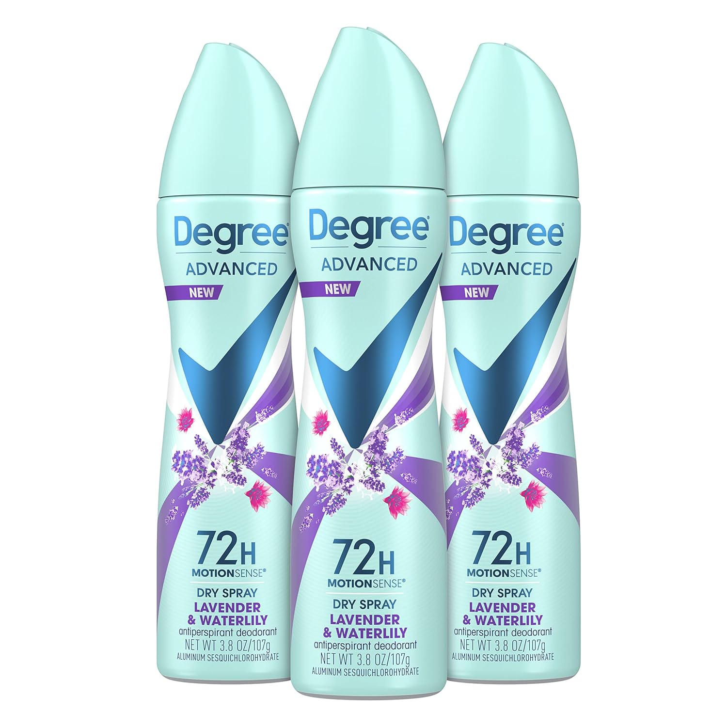 Degree Antiperspirant Deodorant Dry Spray 72-Hour Sweat And Odor Protection Lavender And Waterlily Deodorant Spray For Women With Motionsense Technology 3.8 Oz 3 Count