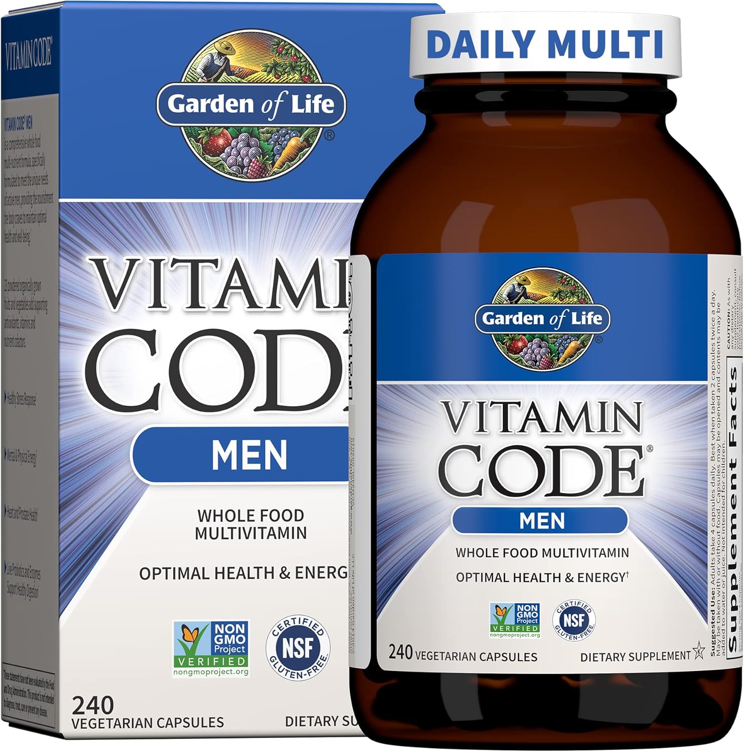 Garden Of Life Vitamin Code Whole Food Multivitamin For Men - 240 Capsules, Vitamins For Men, Fruit Veggie Blend And Probiotics For Energy, Heart, Prostate Health, Vegetarian Men'S Multivitamins