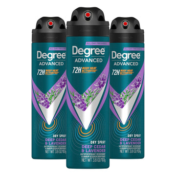 Degree Men Advanced Antiperspirant Deodorant Dry Spray Deep Cedar & Lavender 3 Count 72-Hour Sweat And Odor Protection Deodorant For Men With Body Heat Activated Technology 3.8 Oz