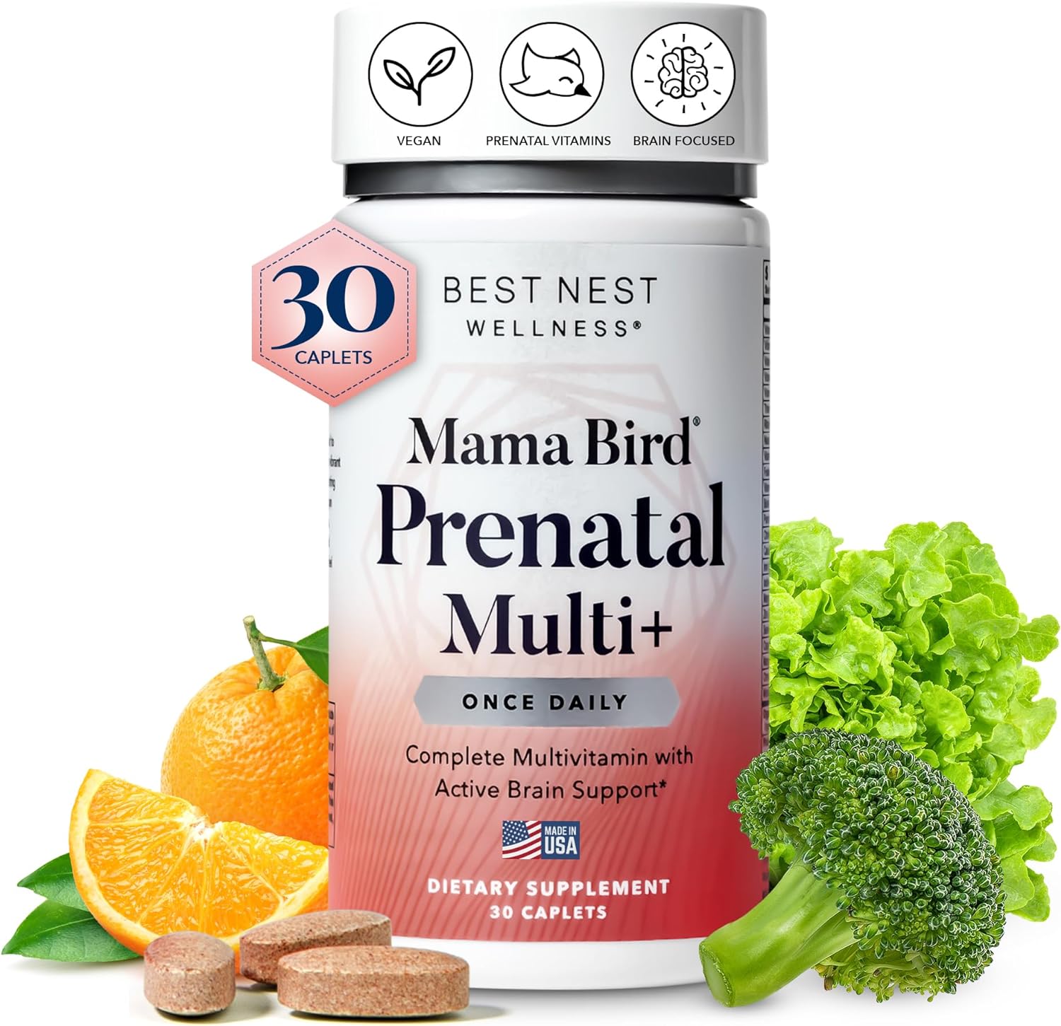 Best Nest Wellness Mama Bird Prenatal Vitamin, Methylated Prenatal Vitamins, Organic Herbal Blend, Vegan, W/Methylfolate (Folic Acid For Pregnant Women), B12, Once Daily, 30 Ct