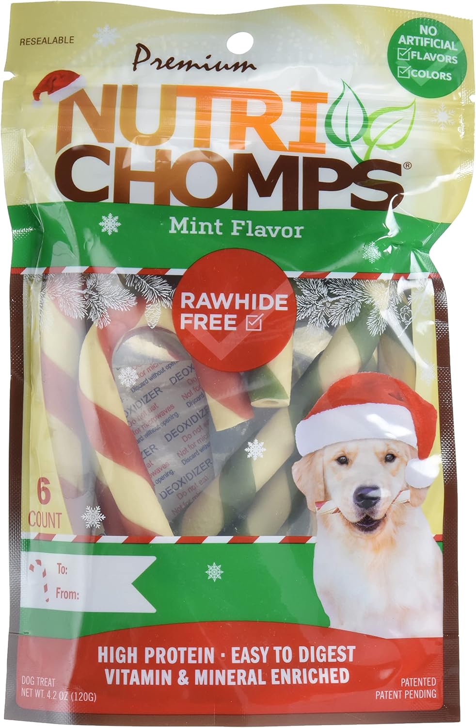 Nutrichomps Dog Chews, 6-Inch Holiday Candy Canes, 6 Count, Red/Green