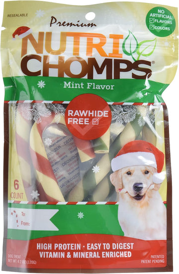 Nutrichomps Dog Chews, 6-Inch Holiday Candy Canes, 6 Count, Red/Green