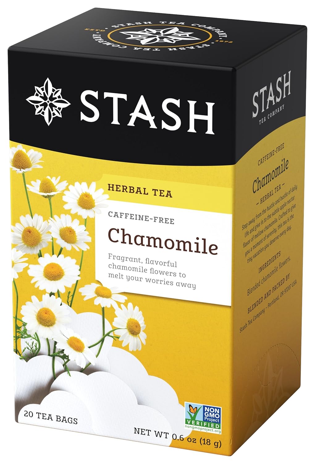 Stash Tea Chamomile Herbal Tea - Naturally Caffeine Free, Non-Gmo Project Verified Premium Tea With No Artificial Ingredients, 20 Count (Pack Of 6) - 120 Bags Total