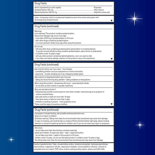 Unisom Pm Pain Nighttime Sleep-Aid + Pain Reliever, Acetaminophen & Diphenhydramine Hci, 30 Caplets, 50Mg