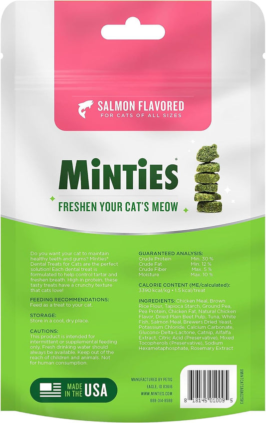Minties Dental Treats for Cats, (Chicken/Salmon) Flavored Treats for Cats, Freshens Breath and Controls Tartar, 2.5oz