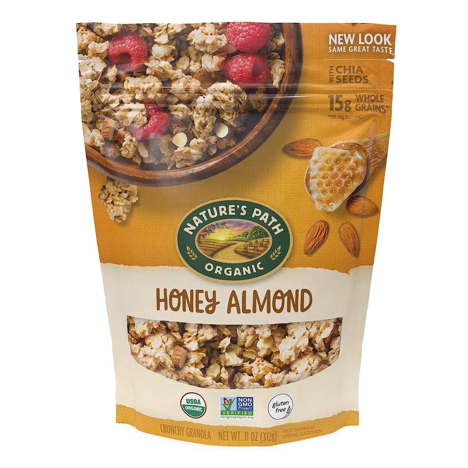 Nature's Path Organic Gluten Free Honey Almond Granola, 11 Ounce (Pack of 5), Non-GMO, 15g Whole Grains, with Omega-3 Rich Chia Seeds