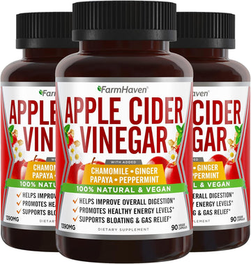 Apple Cider Vinegar Capsules with Ginger, Papaya & Chamomile | 1390mg | Supports Digestion, Immunity | Like with Mother | Non-GMO & 100% Natural | 270 Capsules