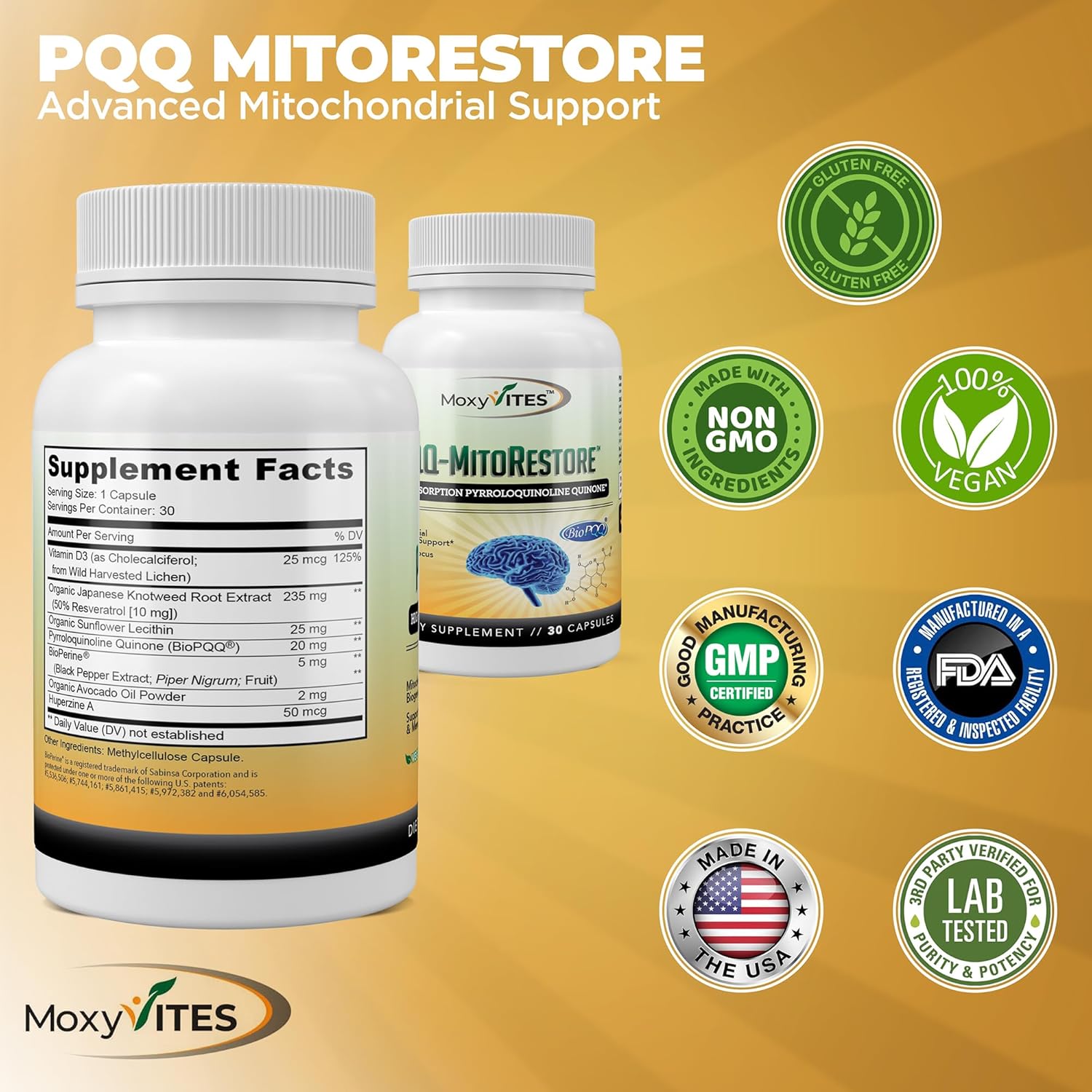 Pqq Mitorestore Brain Supplements For Memory And Focus - Mitochondria Supplement With Biopqq 20Mg - Purest Form Not Chemically Synthesized, Cognitive And Heart Support - 30 Vegan Capsules, Non Gmo : Health & Household
