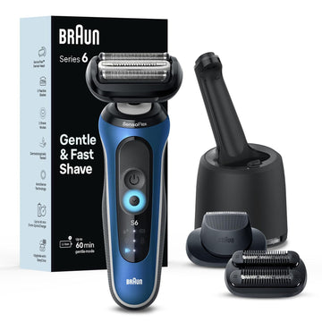 Braun Electric Shaver For Men, Series 6 6177Cc, Wet & Dry Shave, Turbo & Gentle Shaving Modes, Foil Shaver, Blue