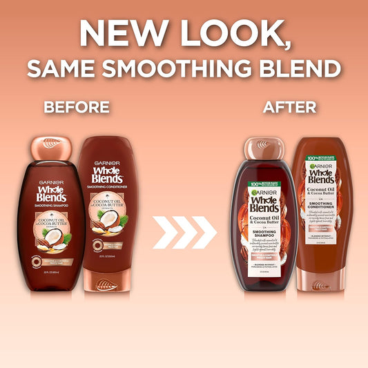 Garnier Whole Blends Coconut Oil & Cocoa Butter Smoothing Shampoo And Conditioner Set For Frizzy Hair, 22 Fl Oz (2 Items), 1 Kit (Packaging May Vary)